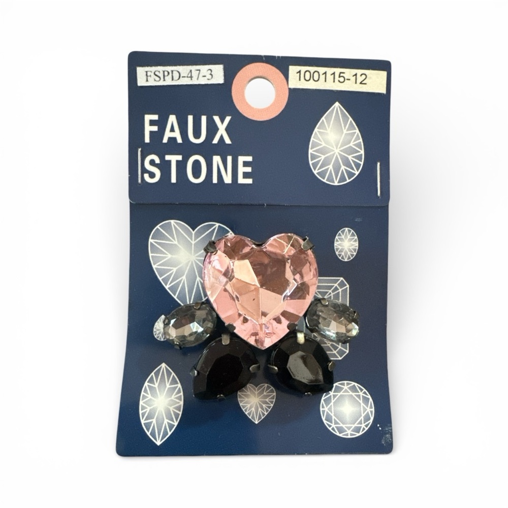 Pink and Black Faux Stone Brooch Simulated Stones Glamorous Pendant for Necklace